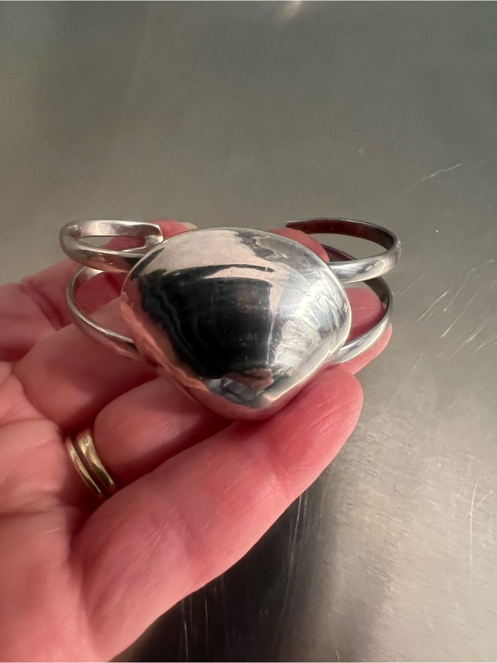 Sterling Silver Heart Cuff Bracelet - Polished Silver